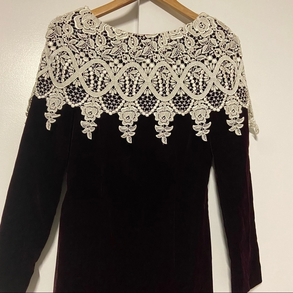 vintage jessica mcclintock velvet crochet detail long sleeves dress Size 4 - Picture 4 of 10
